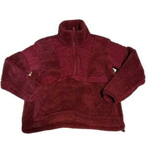 PINK Women’s Small Maroon Red Fuzzy Teddy Pullover Quarter Zip Jacket